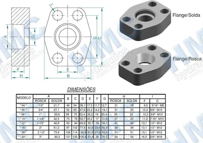 FL10S HMC10S Flange SAE - Flange de Ligação p/ Pórticos<br />
1.1/4  para Solda - 2